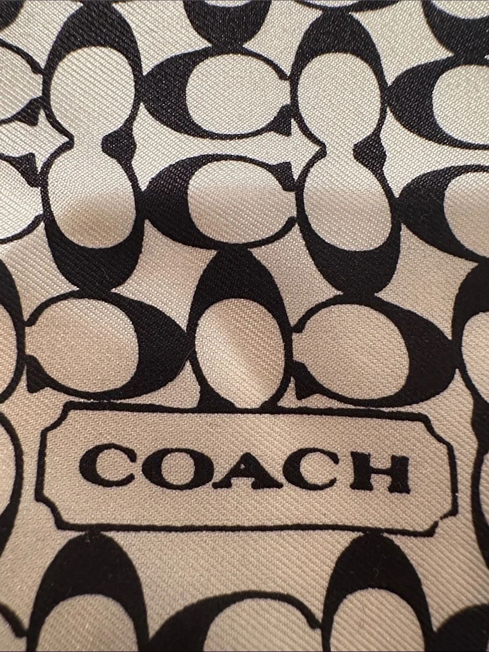 Coach Black & Cream Signature Pattern Silk Scarf